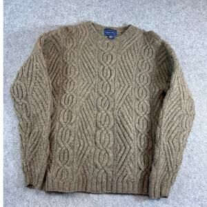 Davis & Squire Sweater Womens Brown Shetland Wool Hand Knit Fisherman Large